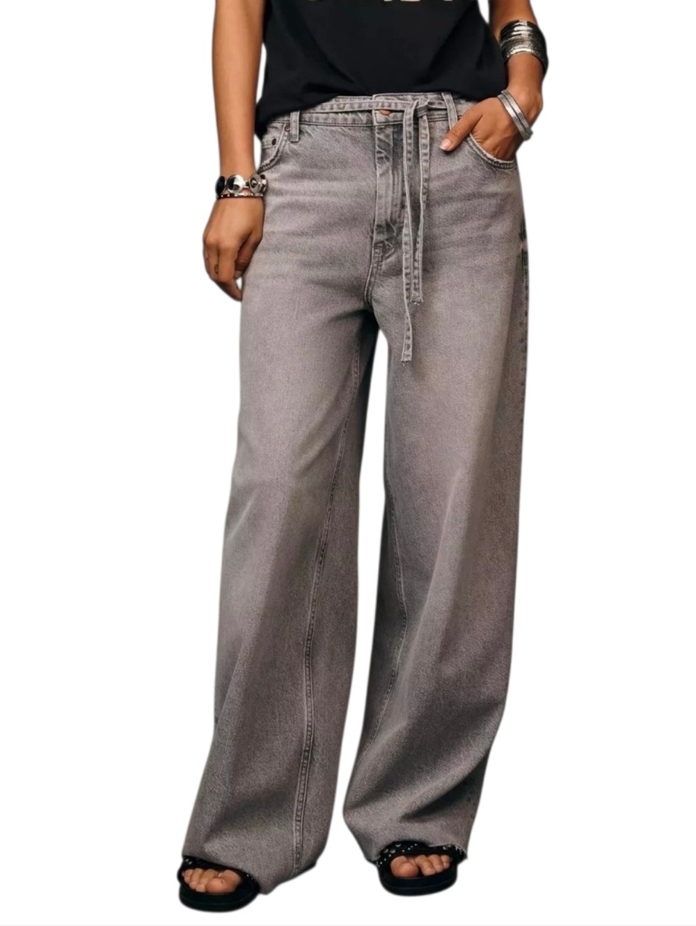 Anthro Pilcro High-Rise Wide-Leg Jeans Gray Charcoal Size 30 - Picture 2 of 16